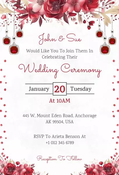 Elegant Red Floral Wedding Ceremony Invitation Template