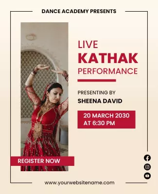Elegant Red Kathak Dance Performance Announcement Poster Template