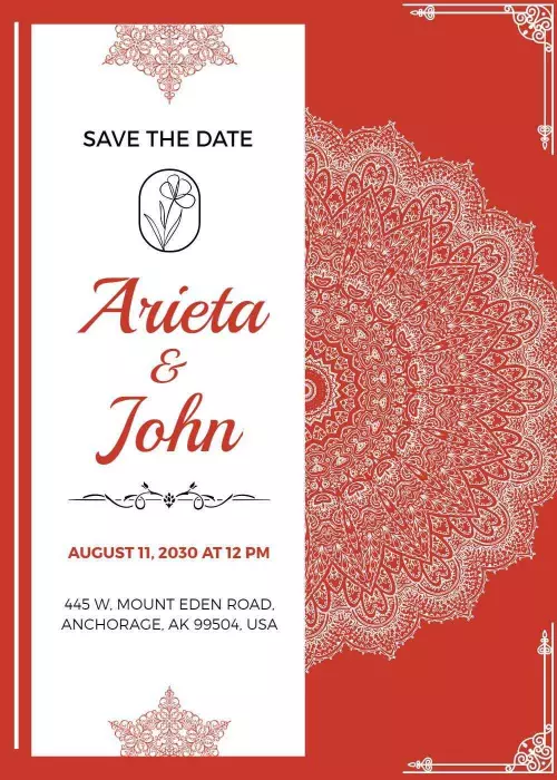 Elegant Red Mandala Floral Wedding Celebration Invitation Template
