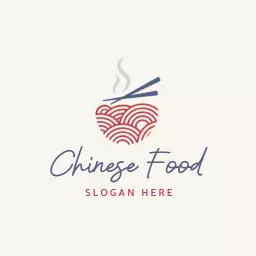 Elegant Red Noodle Bowl with Chopsticks Chinese Food Logo Template