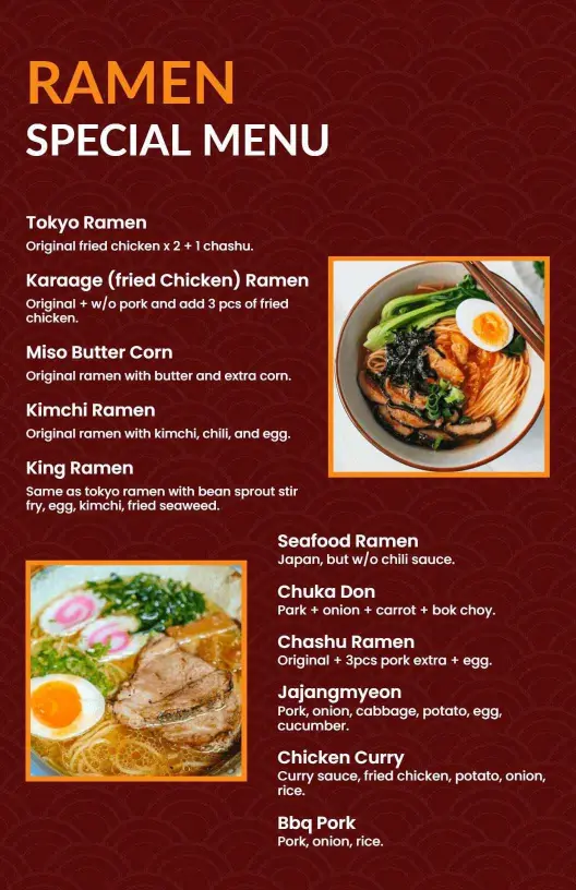 Elegant Red Ramen Special Menu Template