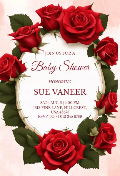 Elegant Red Rose Floral Baby Shower Invitation Template