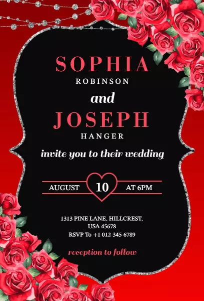 Elegant Red Rose Wedding Celebration Invitation Template