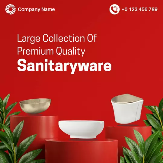 Elegant Red Sanitaryware Display for Business Promotion Ad Template
