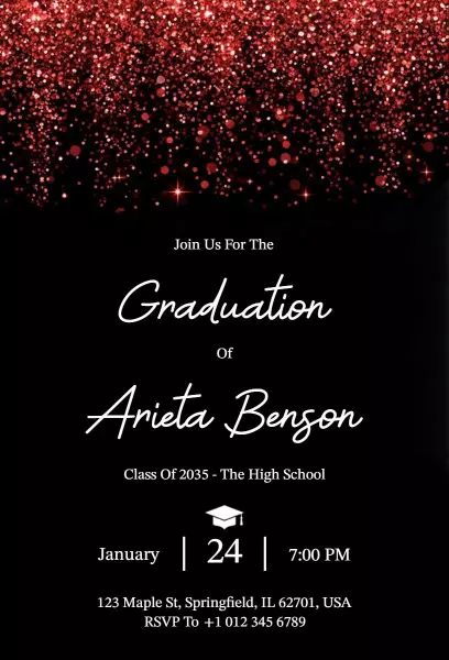 Elegant Red Sparkle High School Graduation Invitation Template