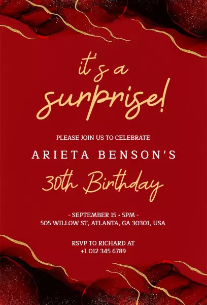 Elegant Red Surprise Birthday Celebration Invitation Template