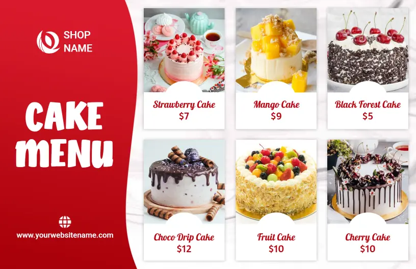 Elegant Red Themed Cake Selection Menu Template