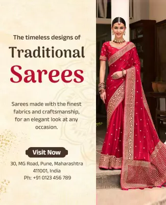 Elegant Red Traditional Sarees Fashion Display Poster Template