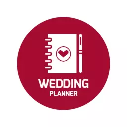 Elegant Red Wedding Planner Notebook for Event Organizer Logo Template
