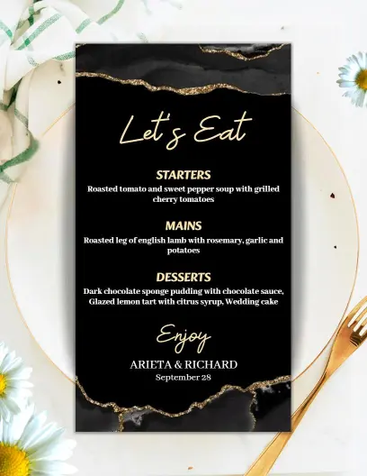 Elegant Roasted Lamb and Chocolate Desserts Wedding Menu Template