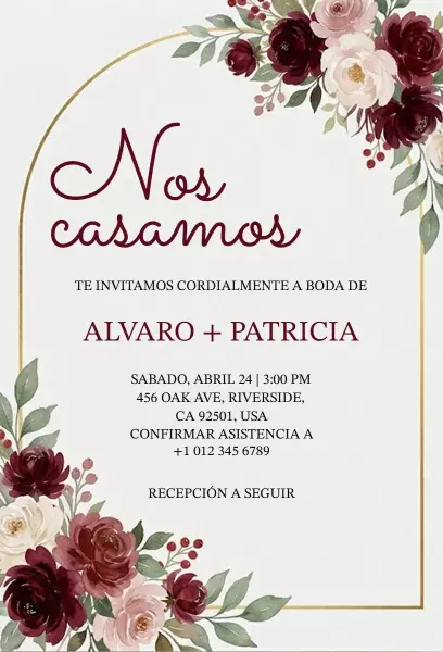 Elegant Romantic Floral Spanish Wedding Ceremony Invitation Template
