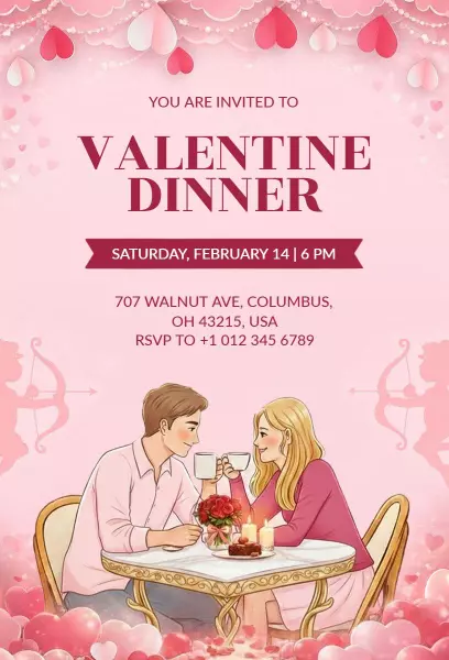 Elegant Romantic Valentine's Day Dinner Celebration Invitation Template