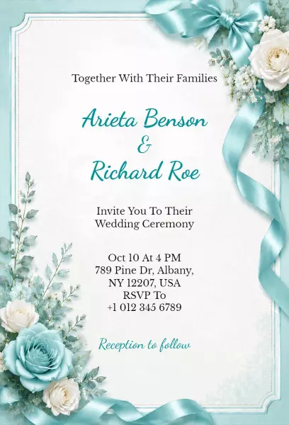 Elegant Rose Blue Wedding Ceremony Invitation Template
