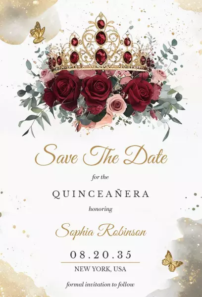 Elegant Rose Crown Quinceanera Celebration Invitation Template