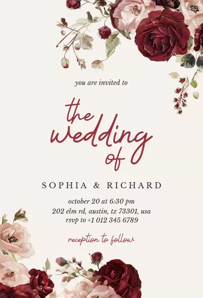 Elegant Rose Floral Autumn Wedding Celebration Invitation Template