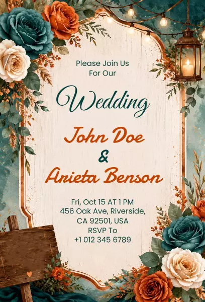 Elegant Rose Floral Romantic Wedding Celebration Invitation Template