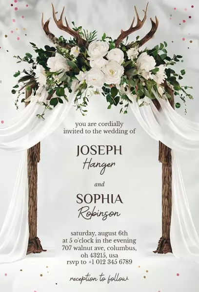 Elegant Rose Floral Rustic Wedding Ceremony Invitation Template