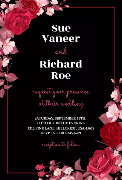 Elegant Rose Floral Wedding Celebration Invitation Template
