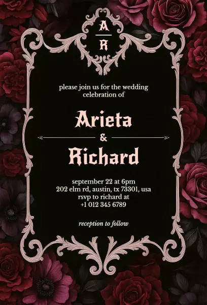 Elegant Rose Floral Wedding Ceremony Celebration Invitation Template