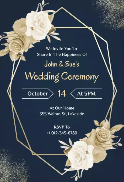 Elegant Rose Floral Wedding Ceremony Invitation Template