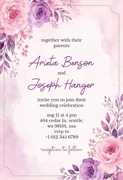 Elegant Rose Garden Wedding Celebration Invitation Template