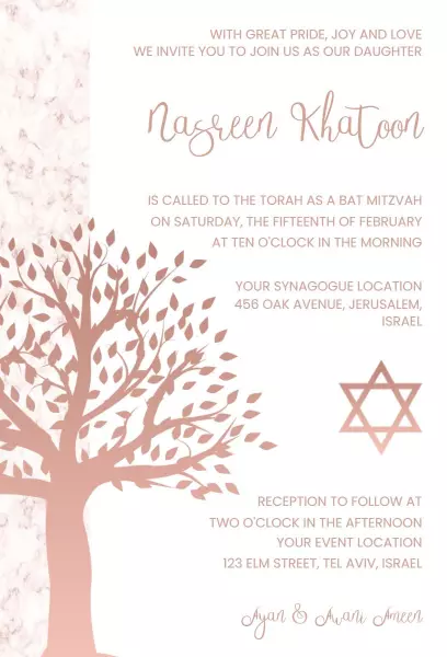 Elegant Rose Gold Bat Mitzvah Celebration Invitation Template