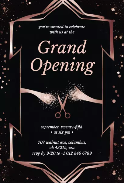 Elegant Rose Gold Glamorous Grand Opening Invitation Template
