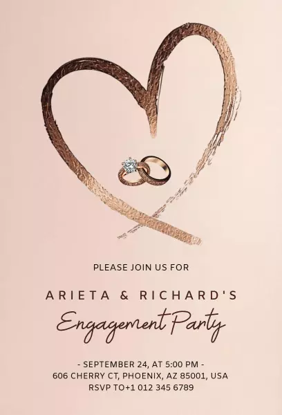 Elegant Rose Gold Heart Engagement Party Invitation Template
