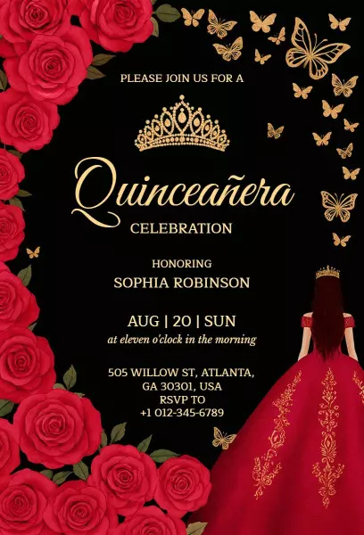 Elegant Rose Gold Quinceanera Celebration Invitation Template