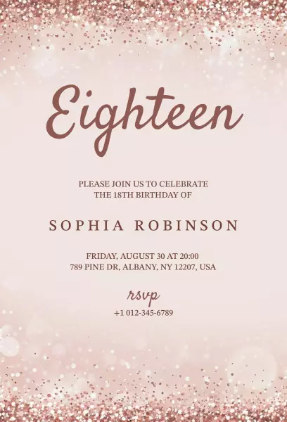 Elegant Rose Gold Sparkling 18th Birthday Invitation Template