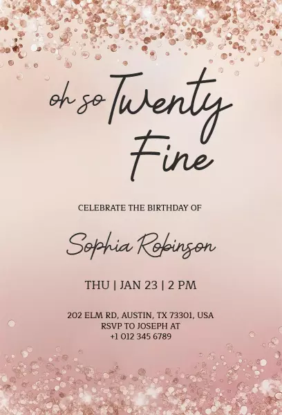 Elegant Rose Gold Twentieth-Five Birthday Party Invitation Template