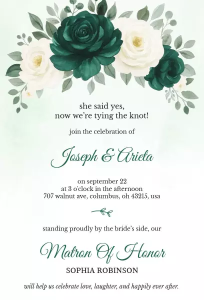 Elegant Rose Greenery Wedding Celebration Invitation Template
