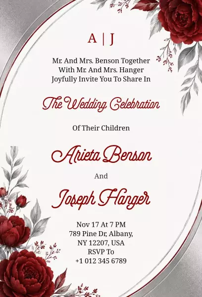Elegant Rose Theme Wedding Celebration Invitation Template