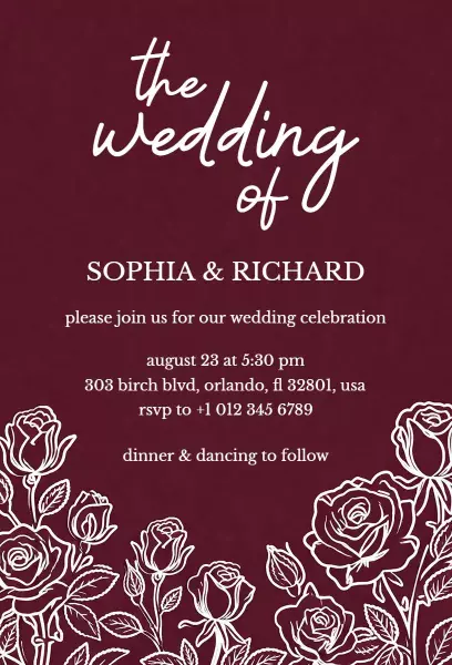 Elegant Rose Wedding Celebration Burgundy Invitation Template