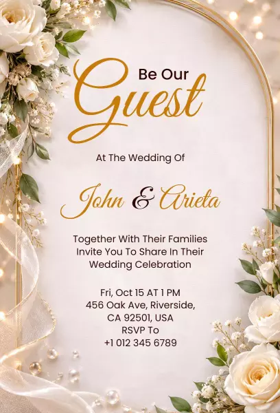 Elegant Rose Wedding Celebration Floral Design Invitation Template