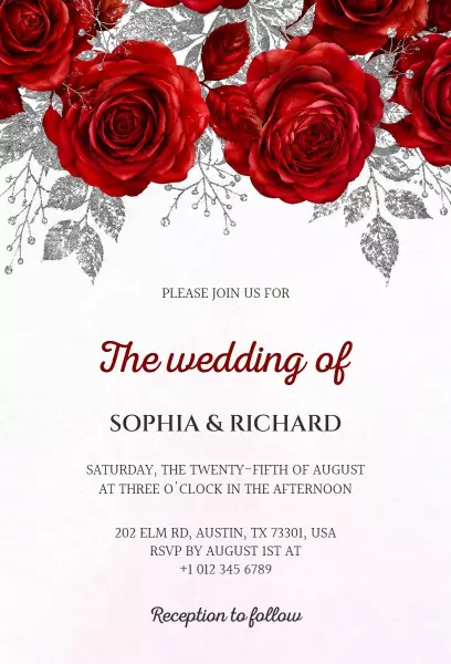 Elegant Rose Wedding Floral Ceremony Invitation Template