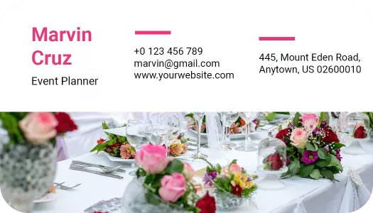 Elegant Rounded Corner Floral Event Planner Business Card Template
