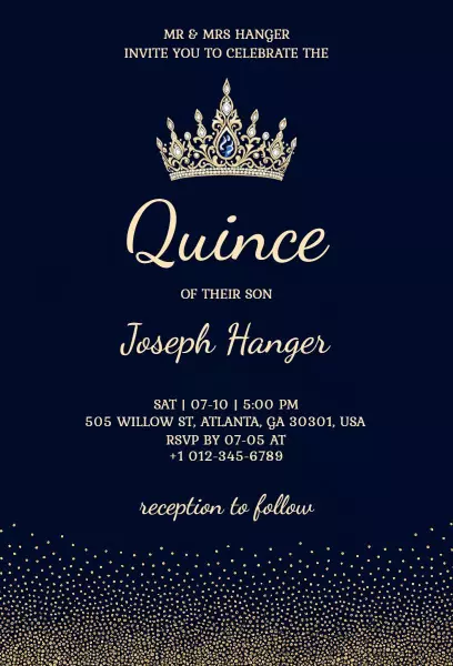 Elegant Royal Blue Quinceanera Celebration Invitation Template