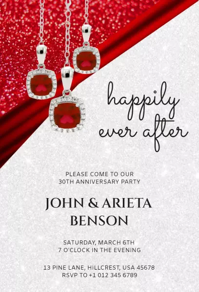 Elegant Ruby Red 30th Anniversary Celebration Invitation Template