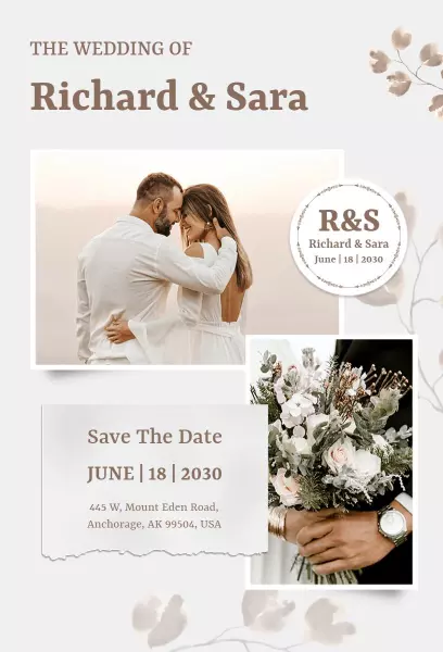 Elegant Rustic Floral Save The Date Wedding Invitation Template