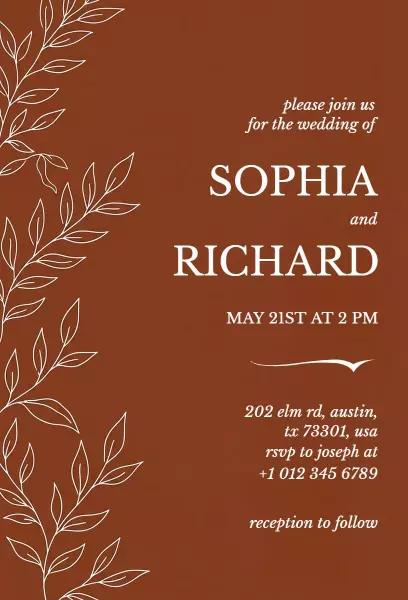 Elegant Rustic Floral Wedding Ceremony Invitation Template