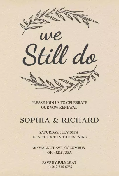 Elegant Rustic Vow Renewal Ceremony Celebration Invitation Template