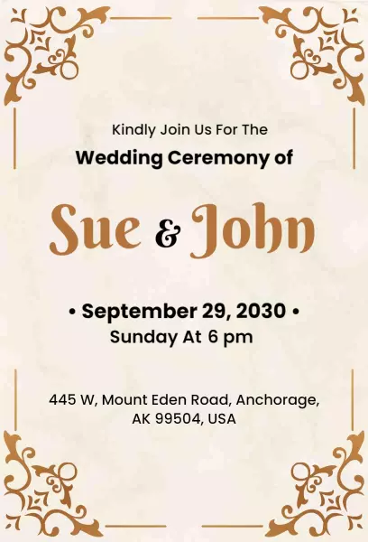 Elegant Rustic Wedding Ceremony Celebration Invitation Template
