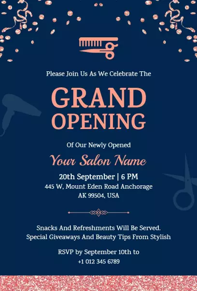 Elegant Salon Grand Opening Celebration Invitation Template