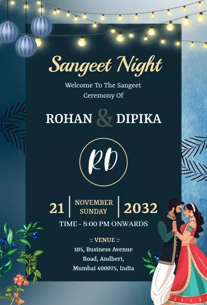 Elegant Sangeet Ceremony Night Celebration Invitation Template