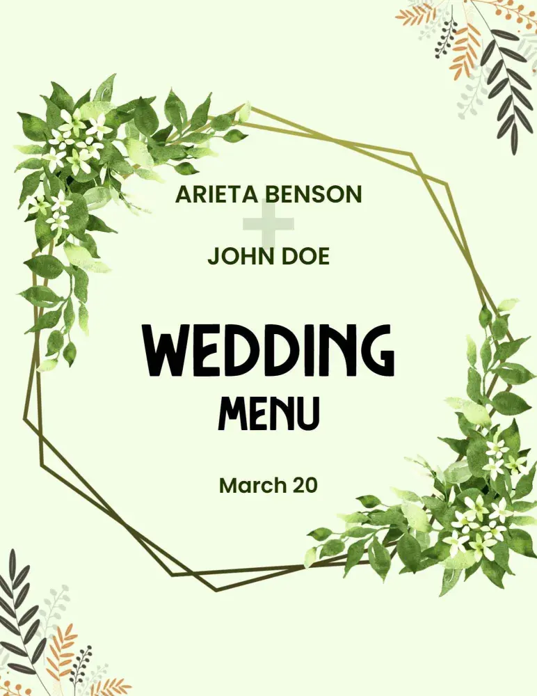Elegant Seasonal Dishes and Classic Desserts Wedding Menu Template