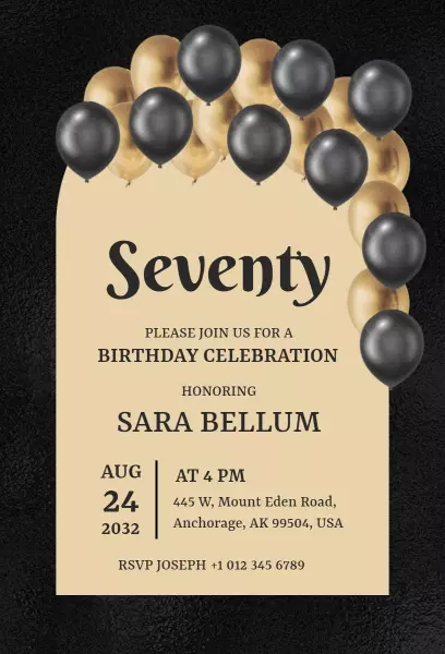 Elegant Seventy Birthday Celebration Invitation Template