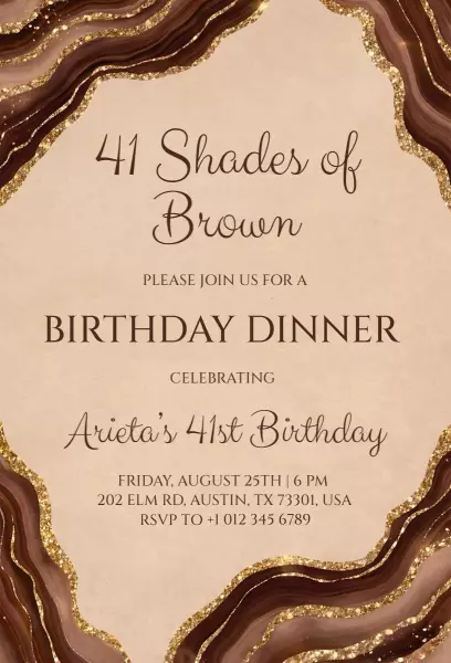 Elegant Shades of Brown 41st Birthday Dinner Invitation Template