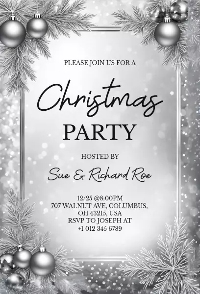Elegant Silver Christmas Party Celebration Invitation Template