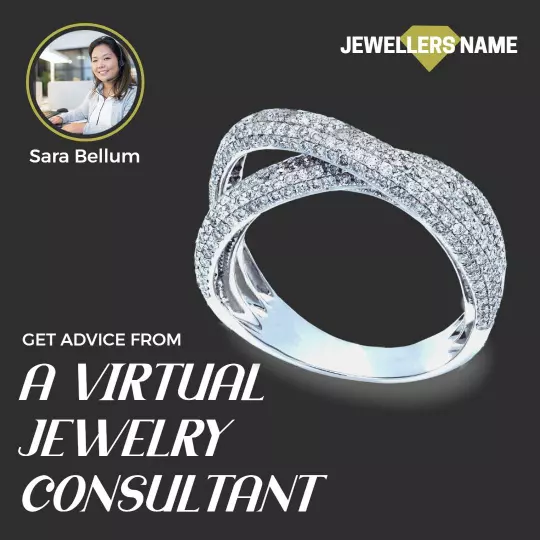 Elegant Silver Ring with Virtual Jewelry Consultant Service Ad Template